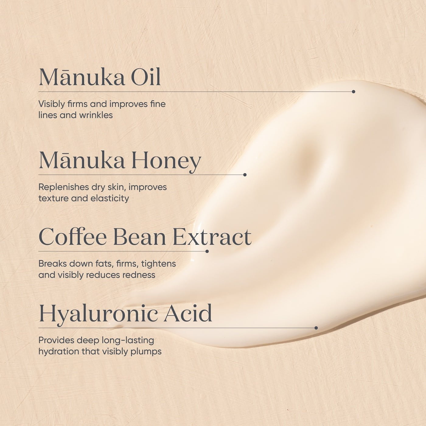 ManukaRx Firming Body Lotion swatch with product ingredients list