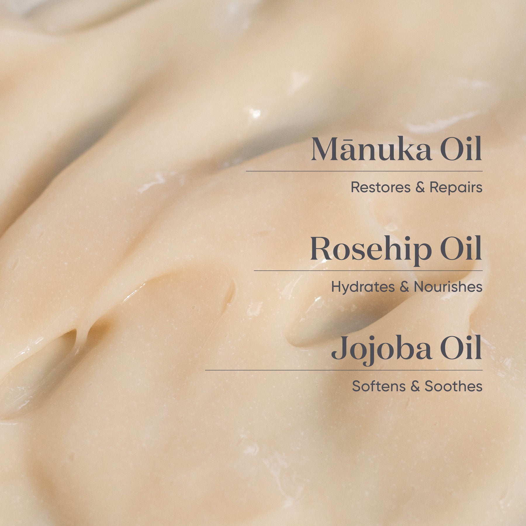 Ingredients list for ManukaRx Rejuvenating Mānuka Oil Exfoliant with product watch background